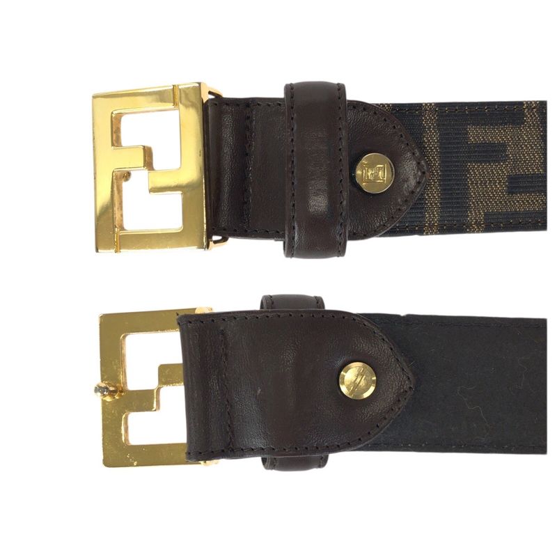 Fendi Zucca FF Logo Dark Brown Gold Canvas Leather Belt