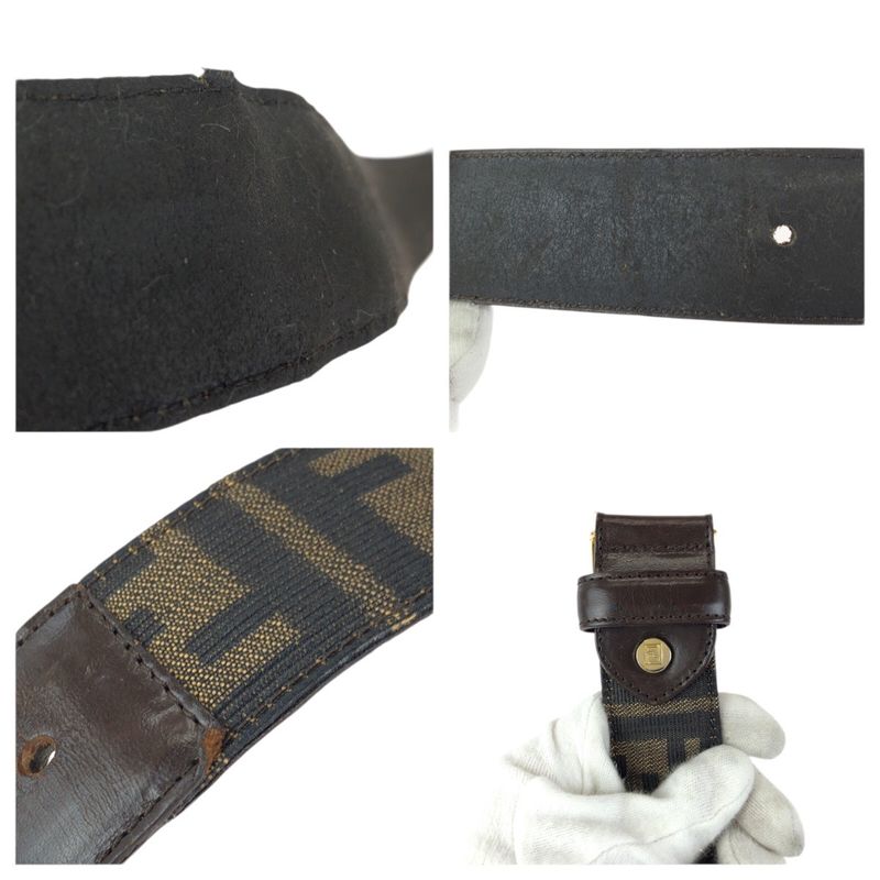 Fendi Zucca FF Logo Dark Brown Gold Canvas Leather Belt