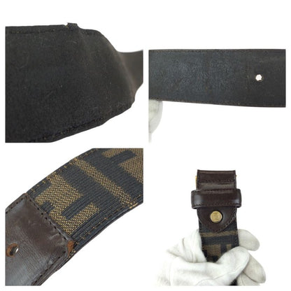 Fendi Zucca FF Logo Dark Brown Gold Canvas Leather Belt