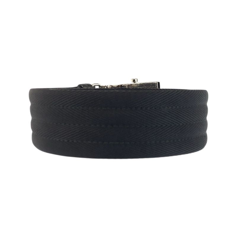Prada Black Silver Nylon Belt Rolla Buckle
