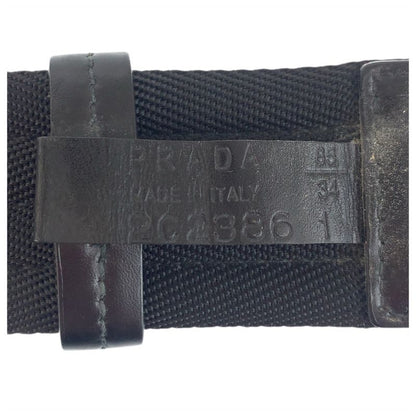 Prada Black Silver Nylon Belt Rolla Buckle