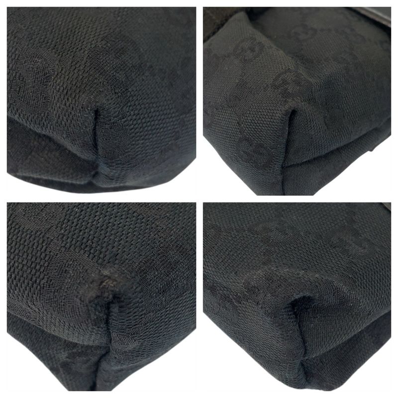 Gucci Black Silver GG Canvas Leather Belt Bag Waist Pouch