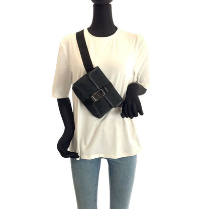 Gucci Black Silver GG Canvas Leather Belt Bag Waist Pouch