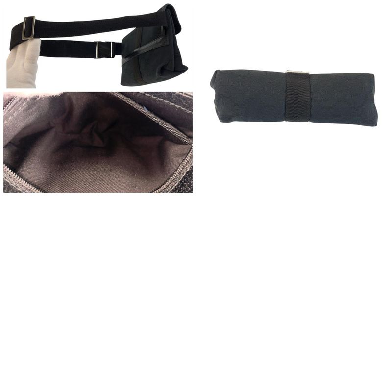 Gucci Black Silver GG Canvas Leather Belt Bag Waist Pouch