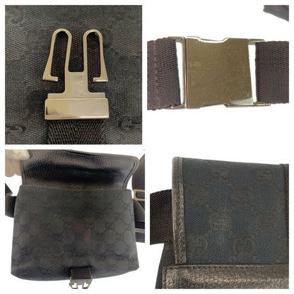 Gucci Black Silver GG Canvas Leather Belt Bag Waist Pouch
