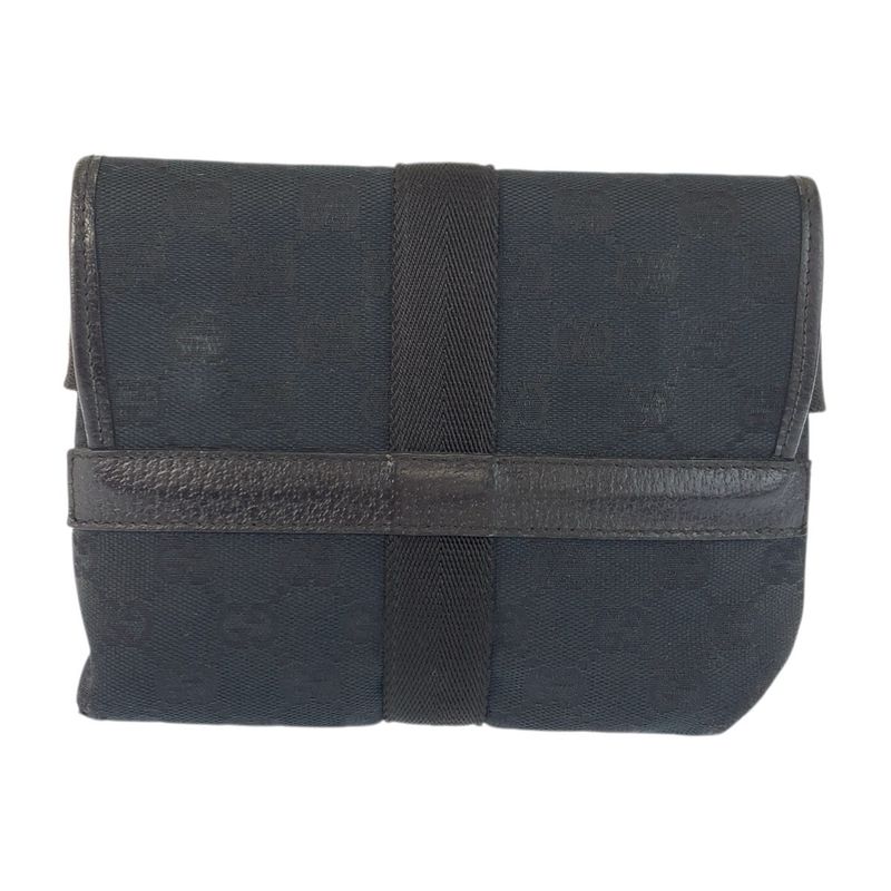 Gucci Black Silver GG Canvas Leather Belt Bag Waist Pouch