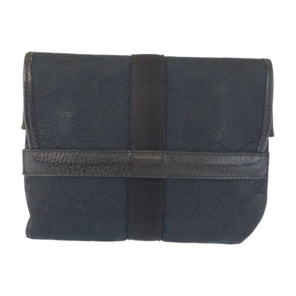 Gucci Black Silver GG Canvas Leather Belt Bag Waist Pouch