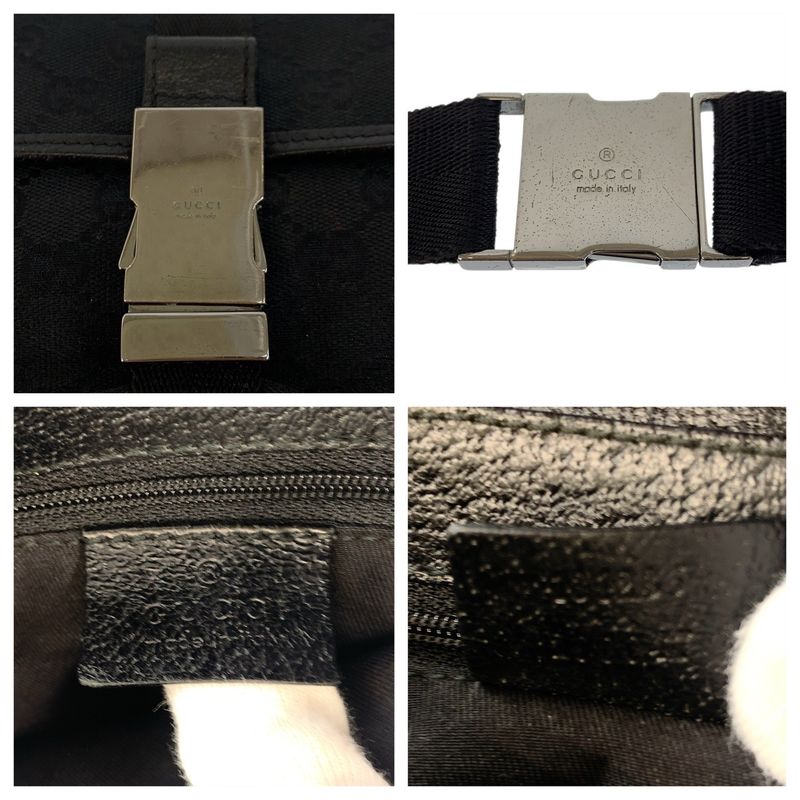 Gucci Black Silver GG Canvas Leather Belt Bag Waist Pouch