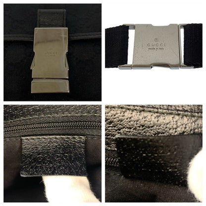 Gucci Black Silver GG Canvas Leather Belt Bag Waist Pouch