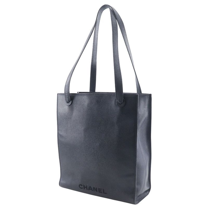 Chanel Logo Caviar Leather Black Tote