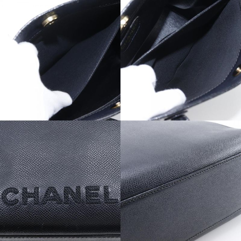 Chanel Logo Caviar Leather Black Tote