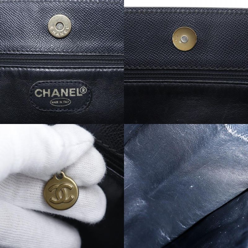 Chanel Logo Caviar Leather Black Tote