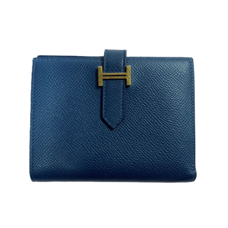 Hermes Bifold Wallet Bearn Compact Gold Black Hhardware