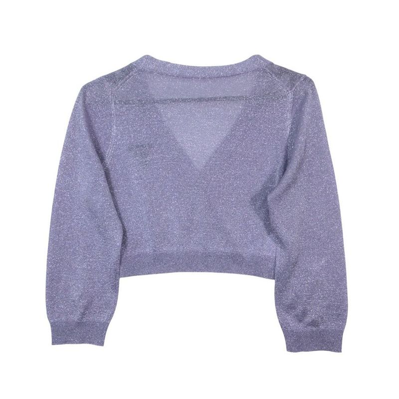 Prada Crop Rex Cardigan Long Sleeve Short Length Lame Logo Sheer 38 S Purple