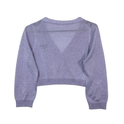 Prada Crop Rex Cardigan Long Sleeve Short Length Lame Logo Sheer 38 S Purple