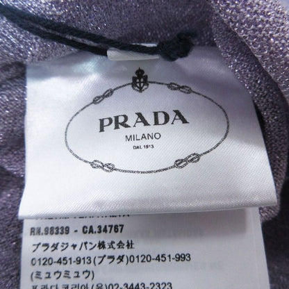 Prada Crop Rex Cardigan Long Sleeve Short Length Lame Logo Sheer 38 S Purple