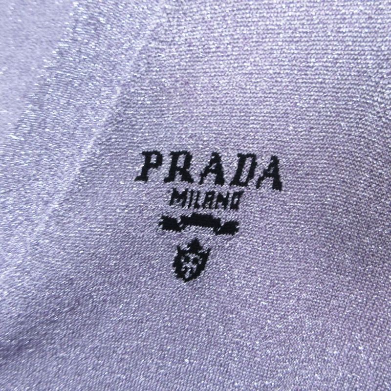 Prada Crop Rex Cardigan Long Sleeve Short Length Lame Logo Sheer 38 S Purple