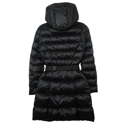 Prada Down Coat with Emblem Logo Belt Black 36