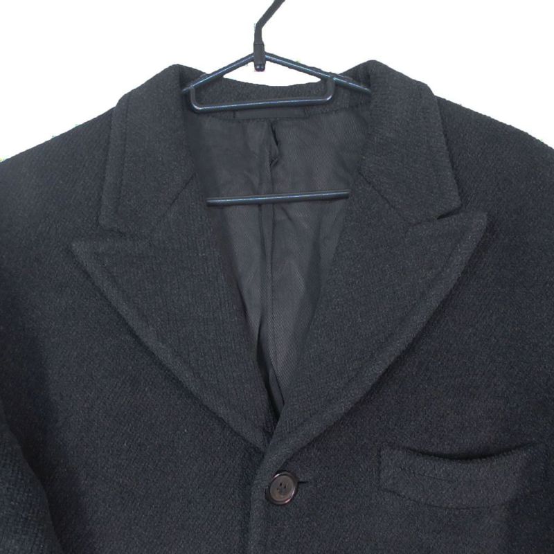 Prada Long Coat Jacket Chesterfield Wool Vintage 50 L Black