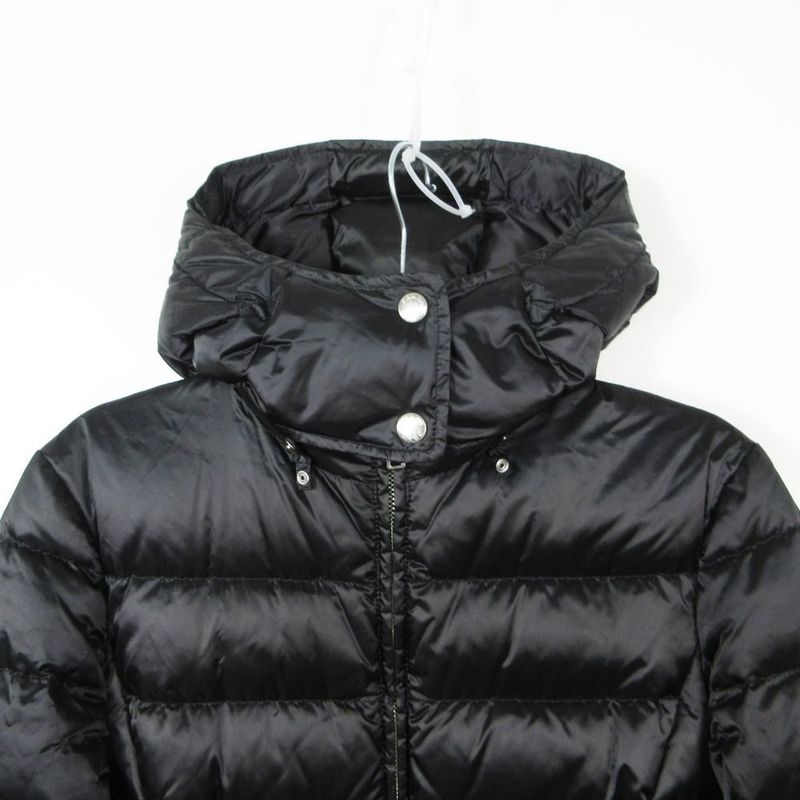 Prada Down Coat with Emblem Logo Belt Black 36