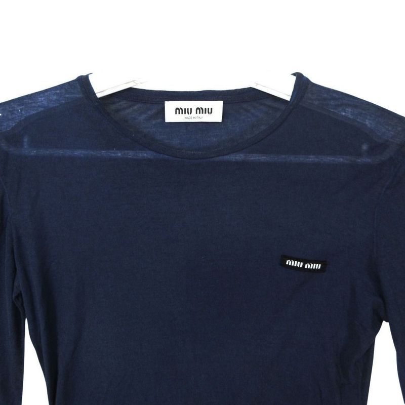 Miu Ribbed Jersey Dress One Point Logo Navy XS