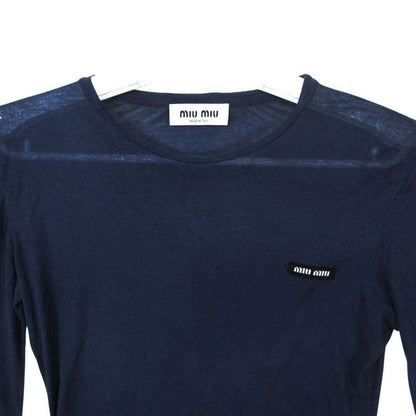 Miu Ribbed Jersey Dress One Point Logo Navy XS