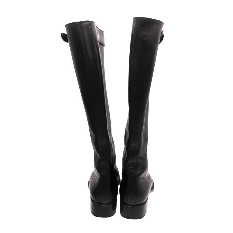 Prada Front Zip Leather Long Boots Shoes Black 36.5