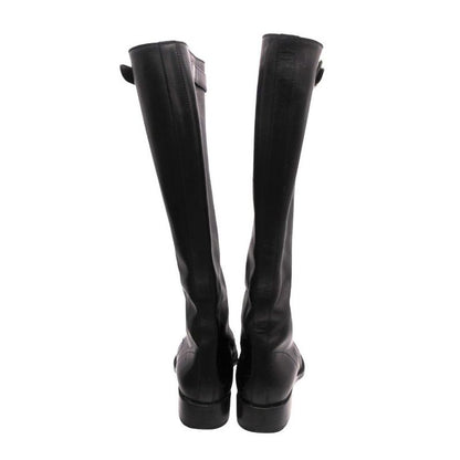 Prada Front Zip Leather Long Boots Shoes Black 36.5