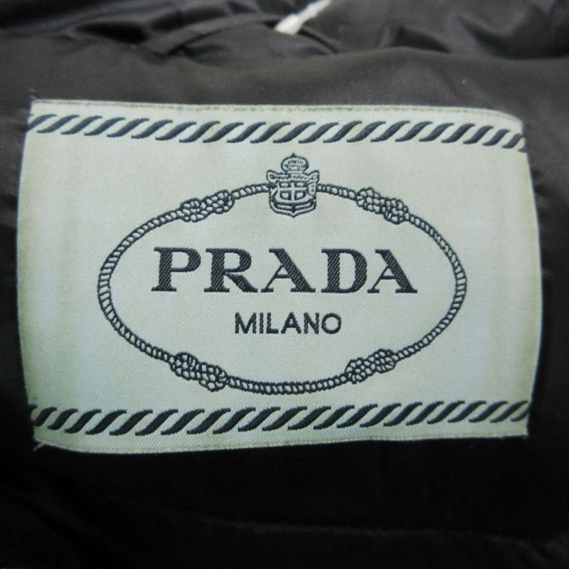 Prada Down Coat with Emblem Logo Belt Black 36