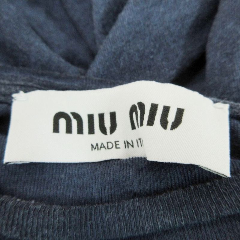 Miu Ribbed Jersey Dress One Point Logo Navy XS