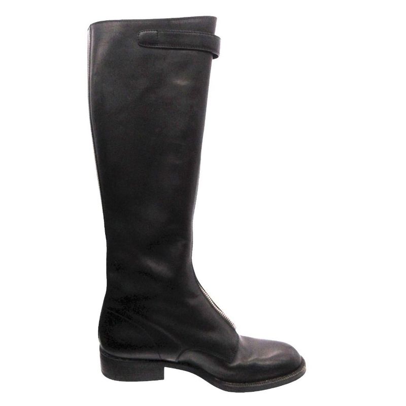 Prada Front Zip Leather Long Boots Shoes Black 36.5