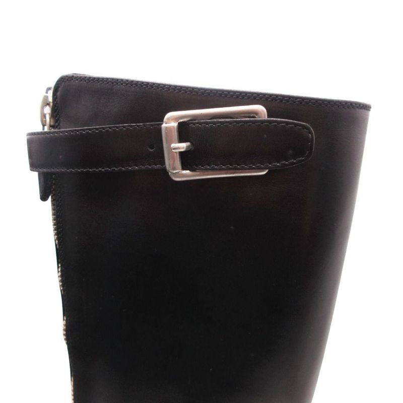 Prada Front Zip Leather Long Boots Shoes Black 36.5