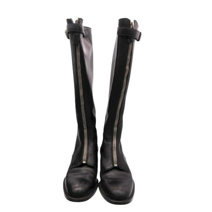 Prada Front Zip Leather Long Boots Shoes Black 36.5