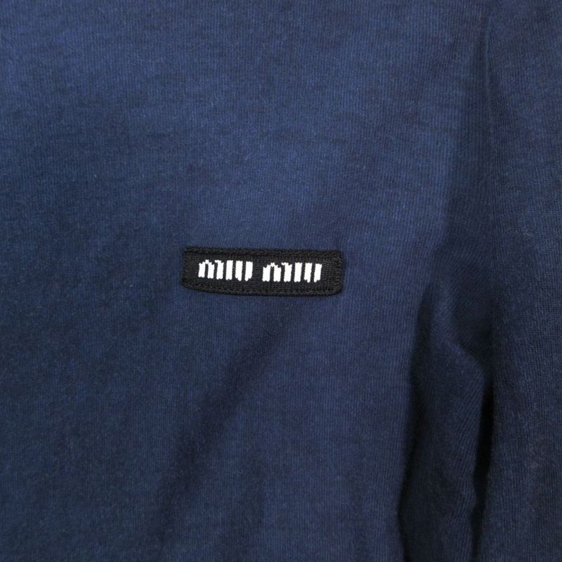 Miu Ribbed Jersey Dress One Point Logo Navy XS