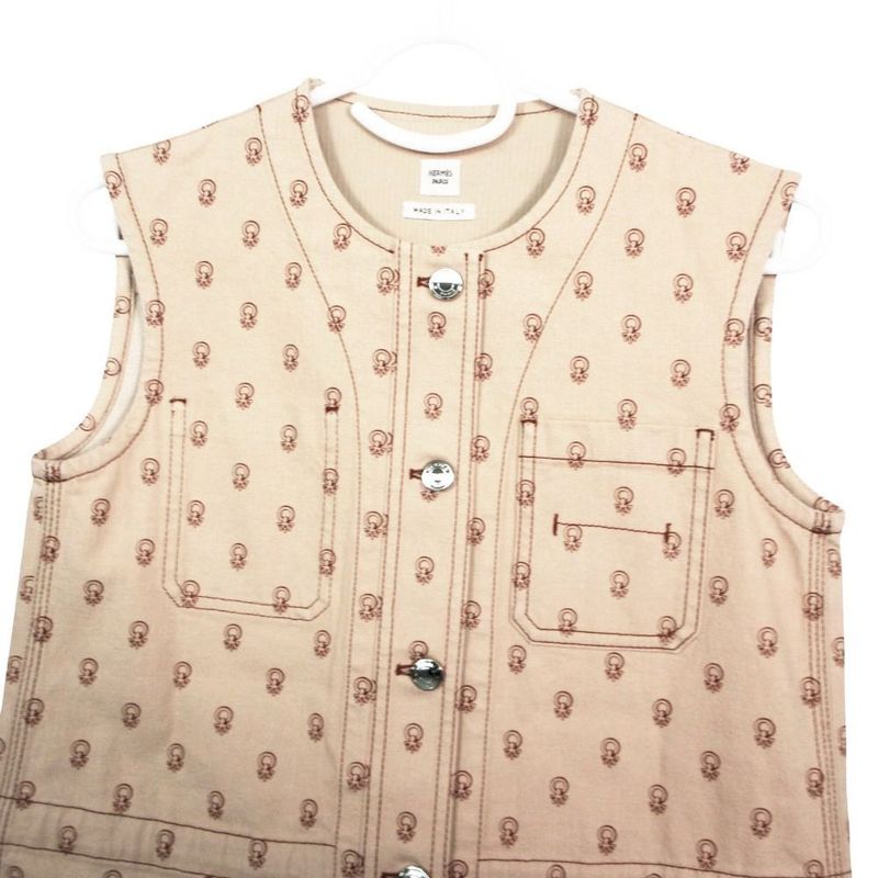 Hermes Collier de Chien Pattern Sleeveless Denim Dress Series Button 34 XS