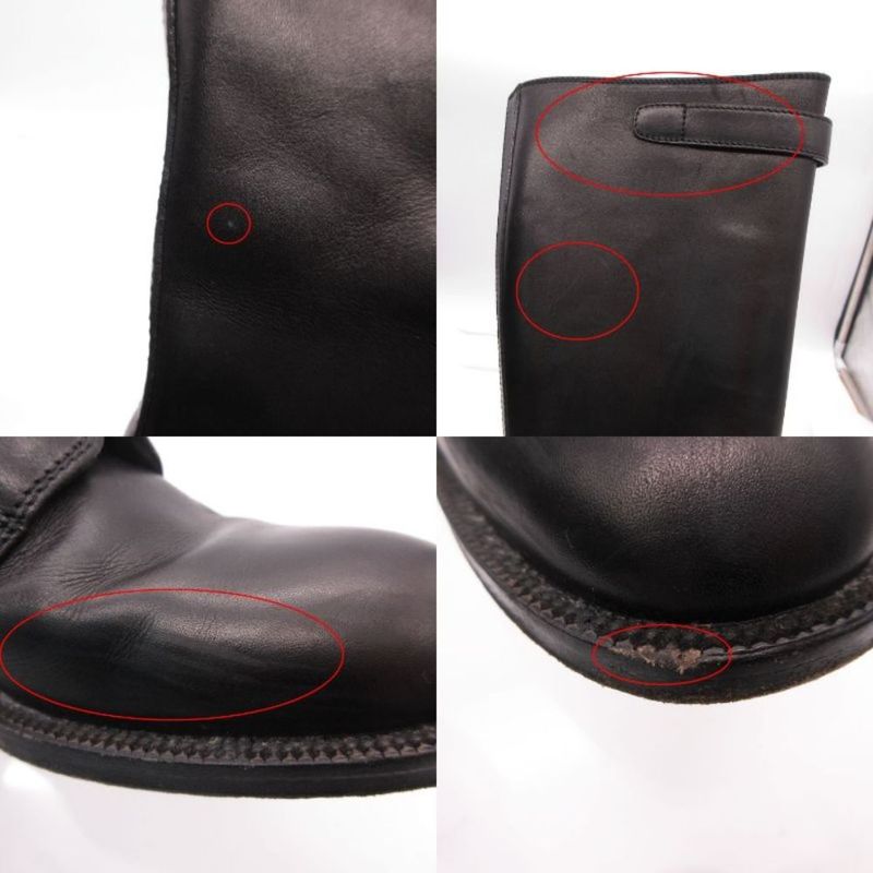 Prada Front Zip Leather Long Boots Shoes Black 36.5