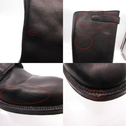 Prada Front Zip Leather Long Boots Shoes Black 36.5