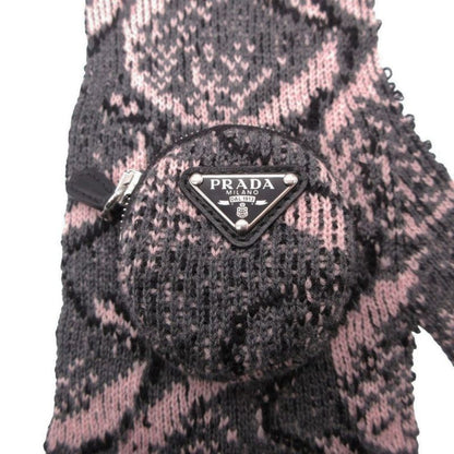 Prada Long Knit Gloves Gray Light Pink Pouch