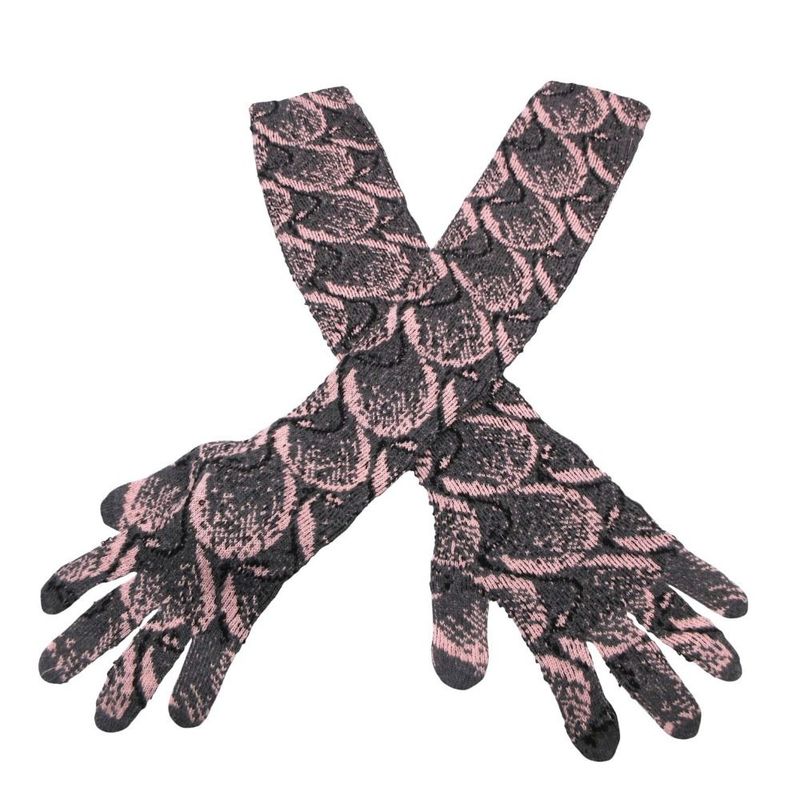Prada Long Knit Gloves Gray Light Pink Pouch