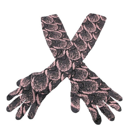 Prada Long Knit Gloves Gray Light Pink Pouch