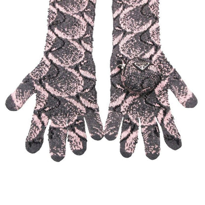 Prada Long Knit Gloves Gray Light Pink Pouch