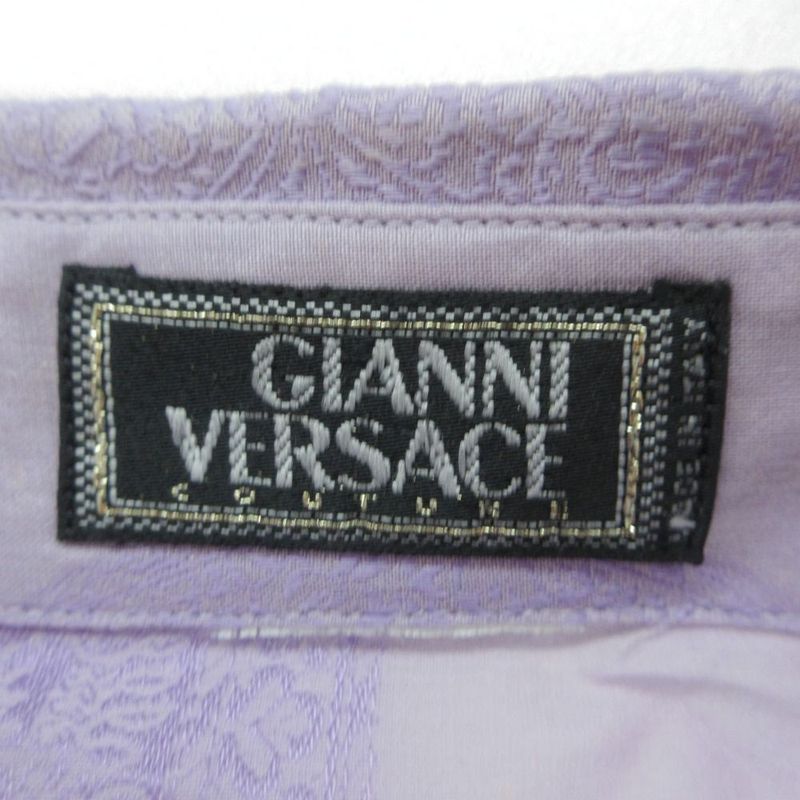 Versace Gianni Silk Baroque Pattern Shirt Long Sleeve Top Lavender 50