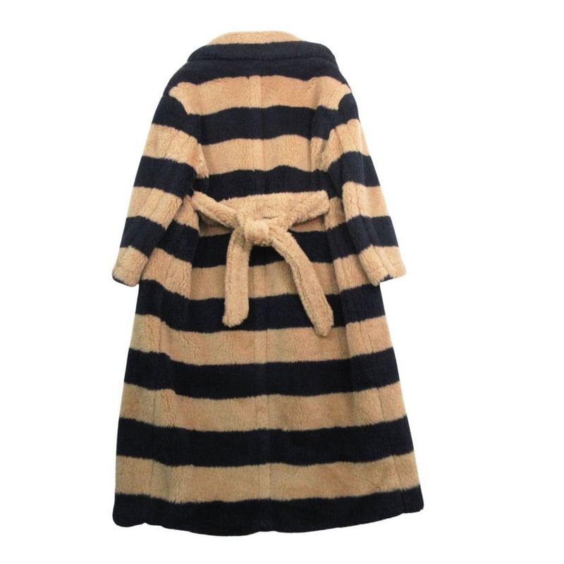 Max Mara Maxmara Teddy Bear Coat Striped Long Brown 34 XS