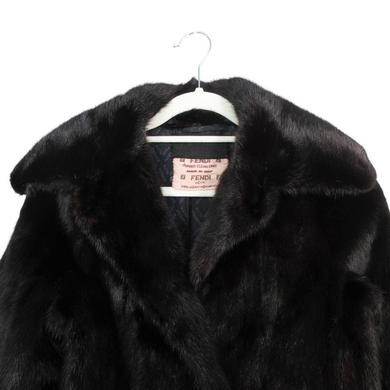 Fendi Mink Real Fur Half Coat Logo Allover Pattern Lining Black