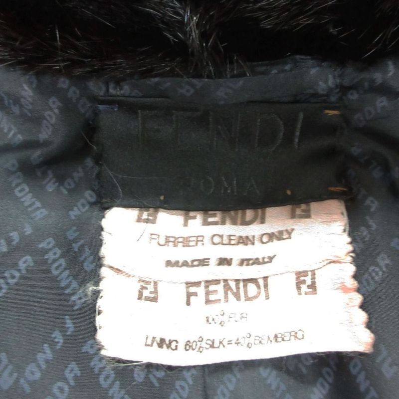 Fendi Mink Real Fur Half Coat Logo Allover Pattern Lining Black