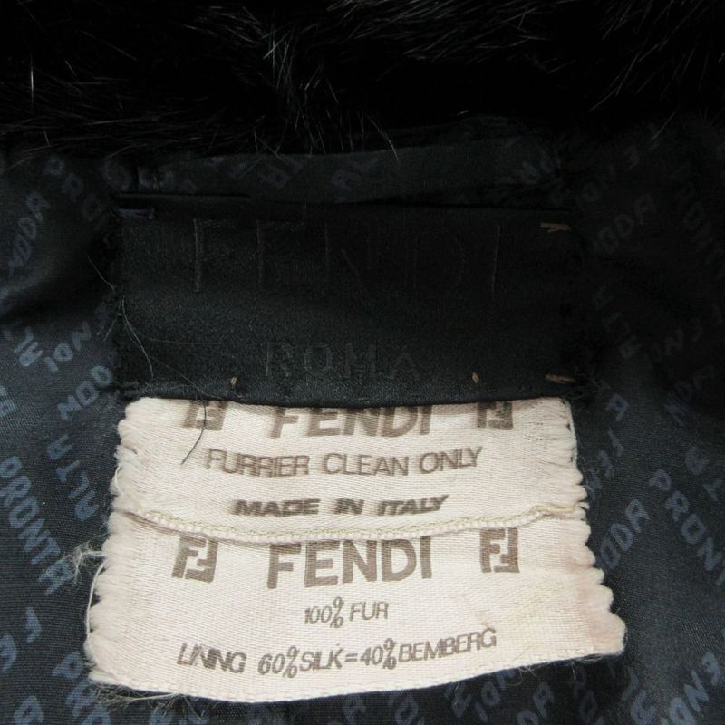 Fendi Mink Real Fur Half Coat Logo Allover Pattern Lining Black