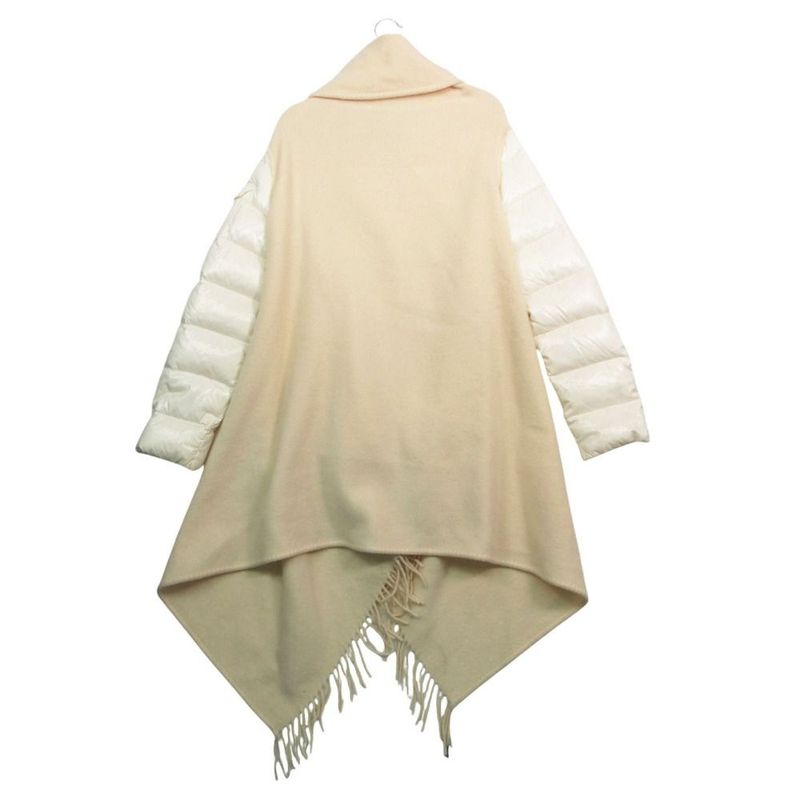 Moncler Mantella Down Contrast Shawl Style Coat Poncho Ivory