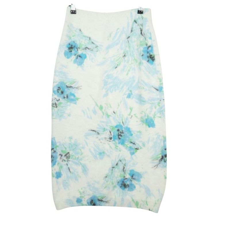 Prada Mohair Poppy Print Midi Skirt Light Blue 40