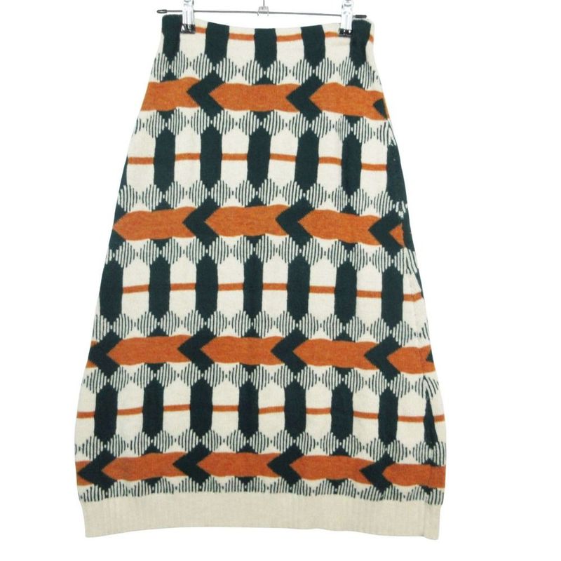 Prada Geometric Tribal Pattern Knit Flong Skirt Green Brown