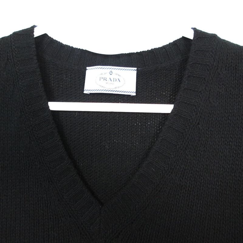 Prada Cashmere Wool V-neck Knit Vest Pullover Top Black 38 Sweater